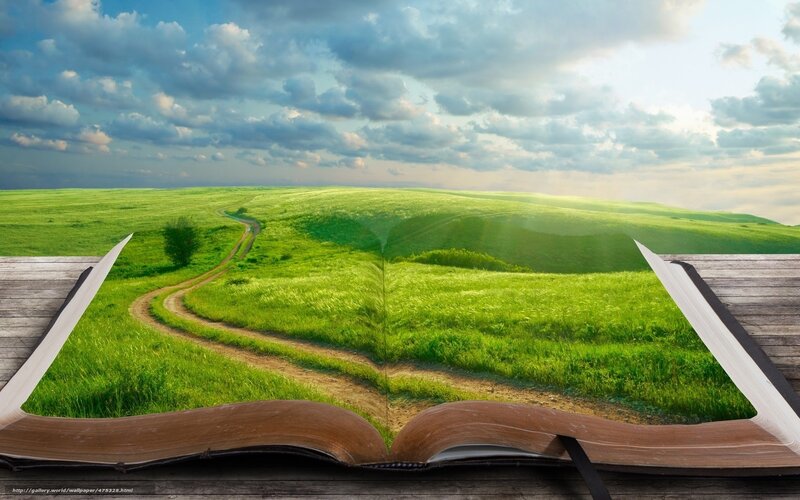 Book with green landscape