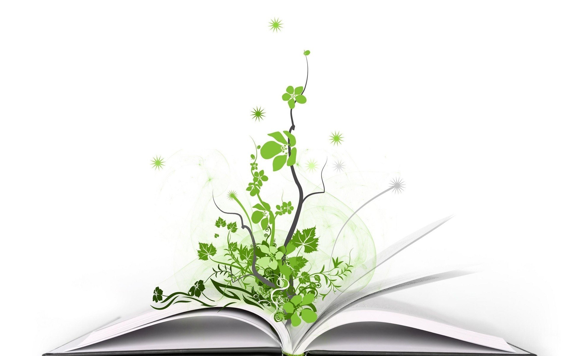 book with green plants growing