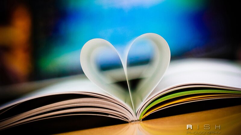 Book with Heart-shaped Pages — White, Serene, Photograph, Heart Shape, Table, Blue