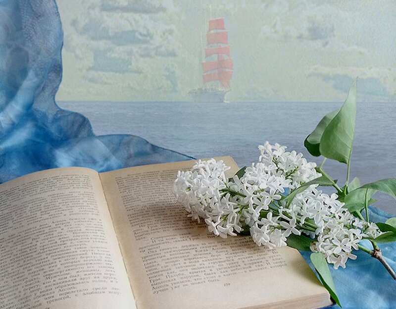 Book with Lilac Flowers — White