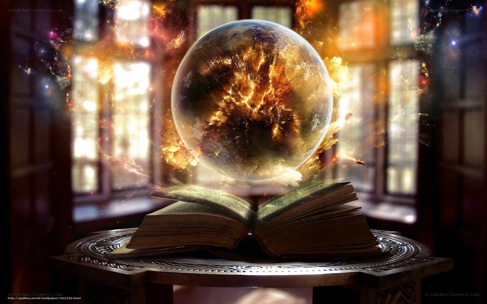 Book with magical crystal ball