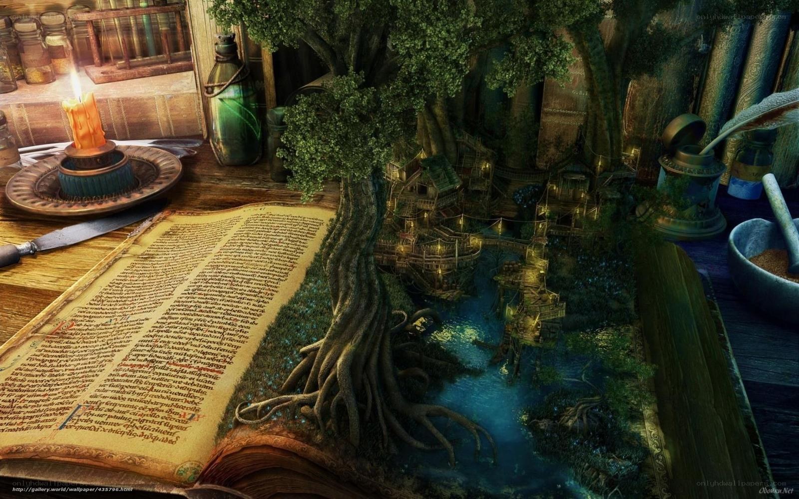 book with magical forest scene