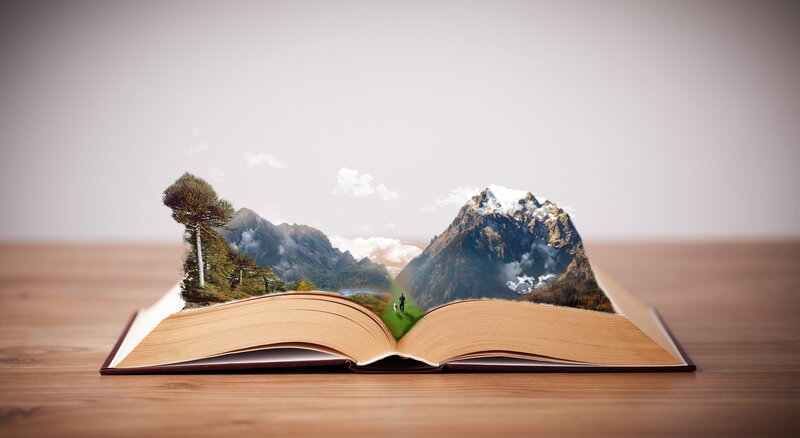 Book with Mountain Landscape