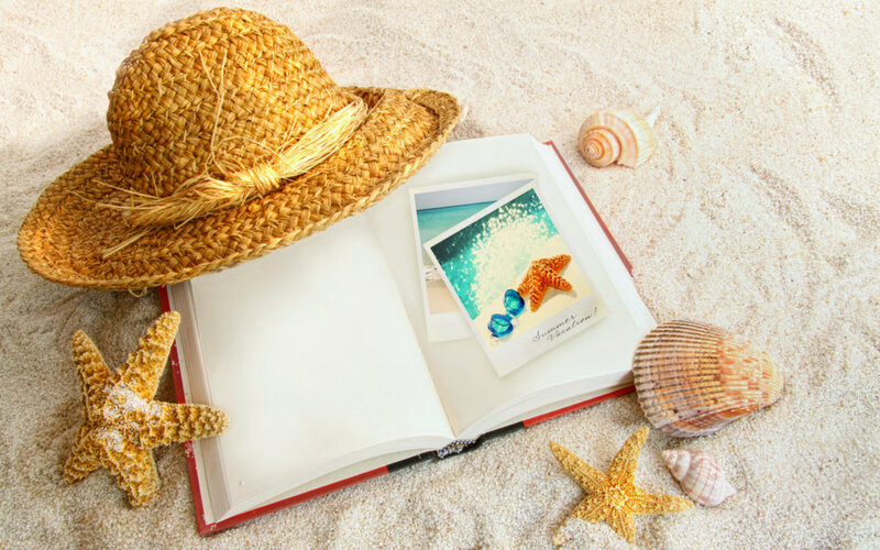 Book with Seashells on Sand — Beige, Serene