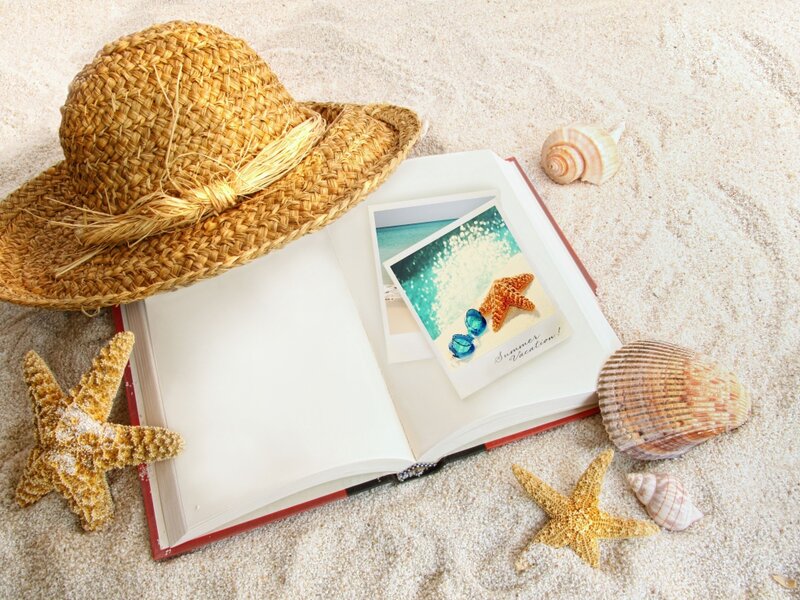 Book with Seashells on Sand — Beige