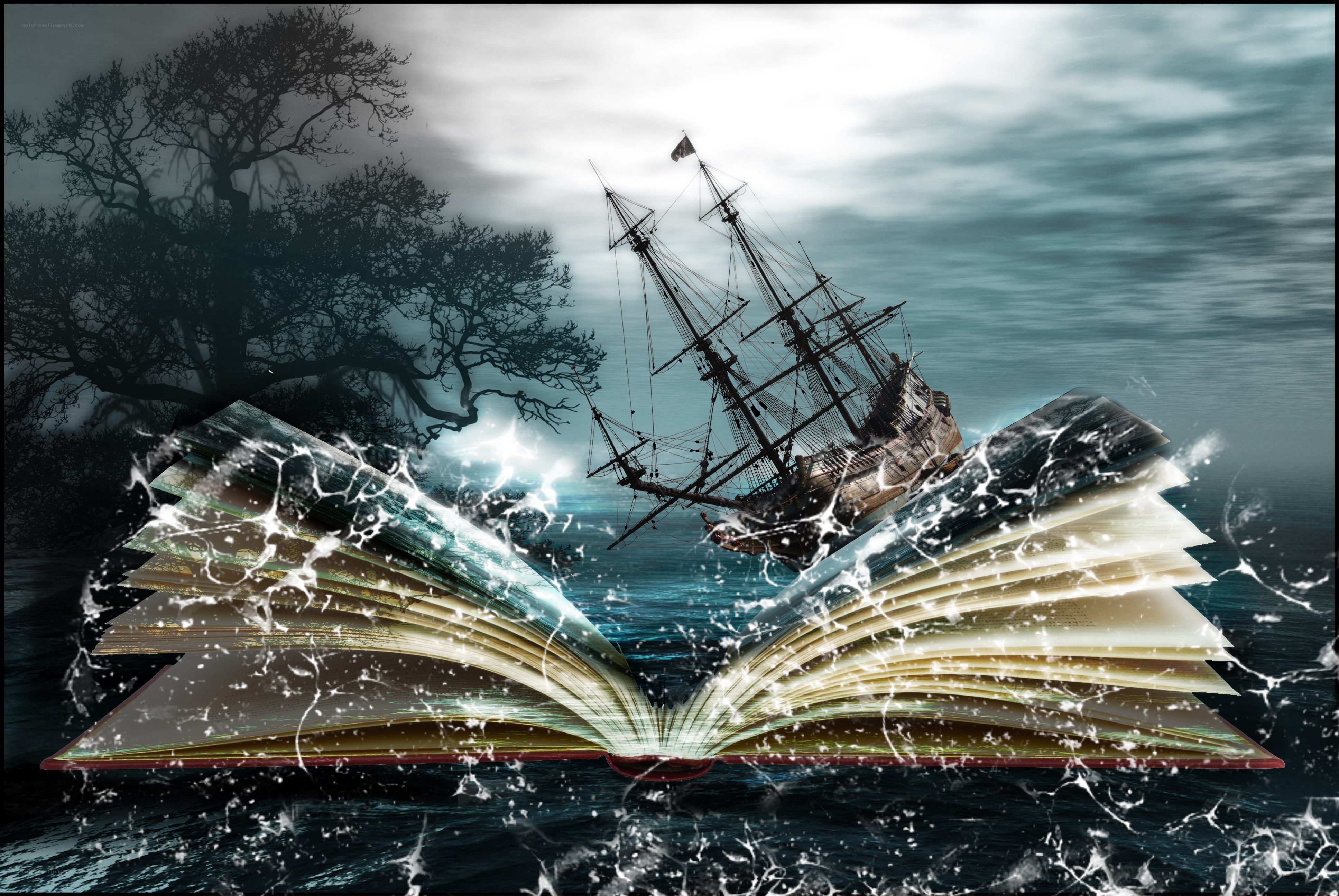book with ship emerging
