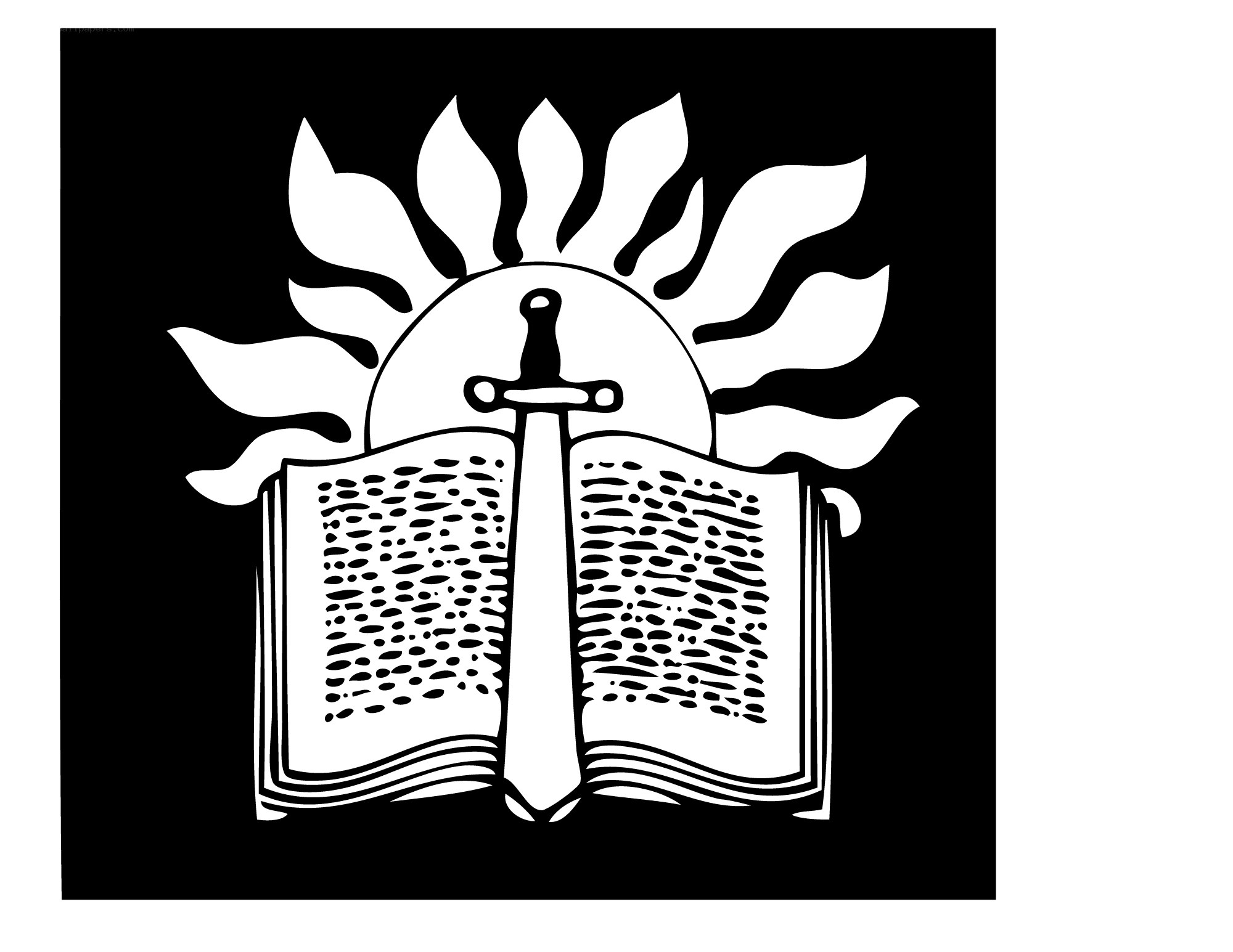 Book with sword and sun symbol