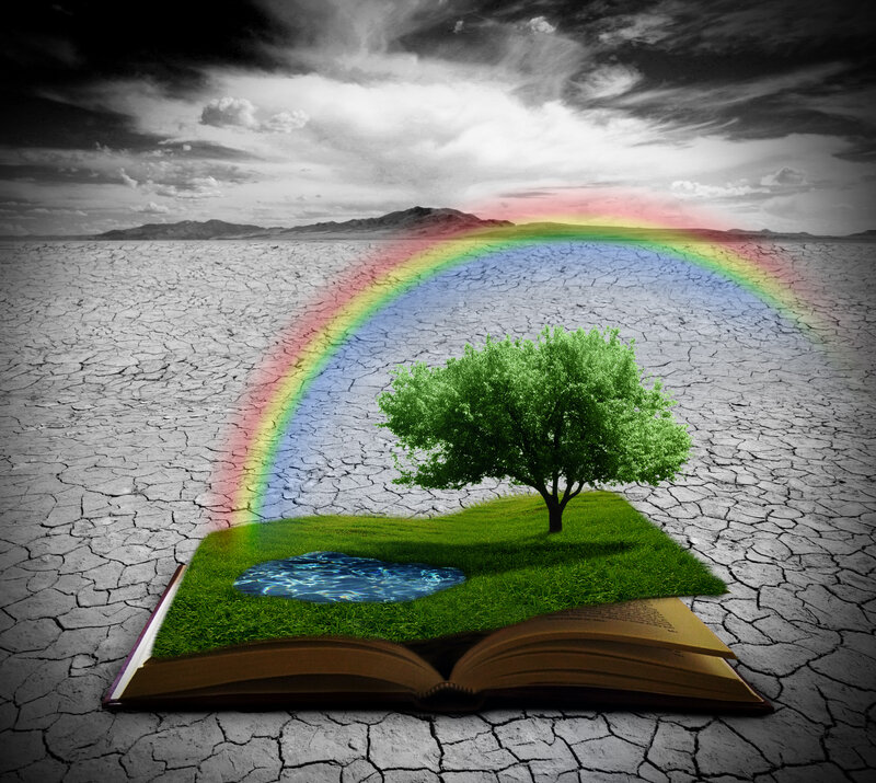 Book with Tree and Rainbow
