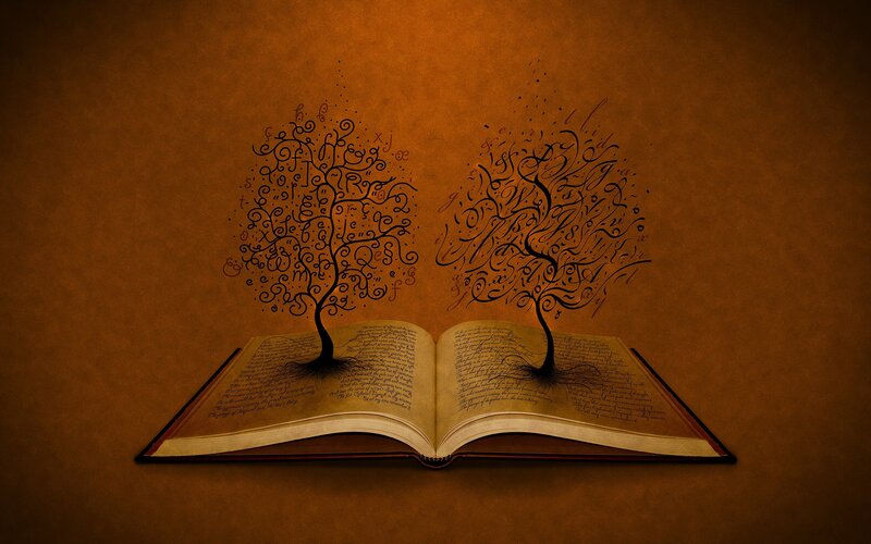 book with tree of letters