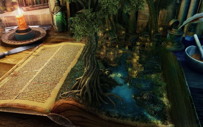 Book with Tree Village — Brown, Fantastical
