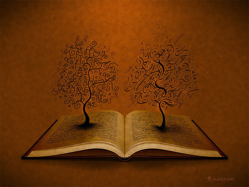 Book with trees of letters
