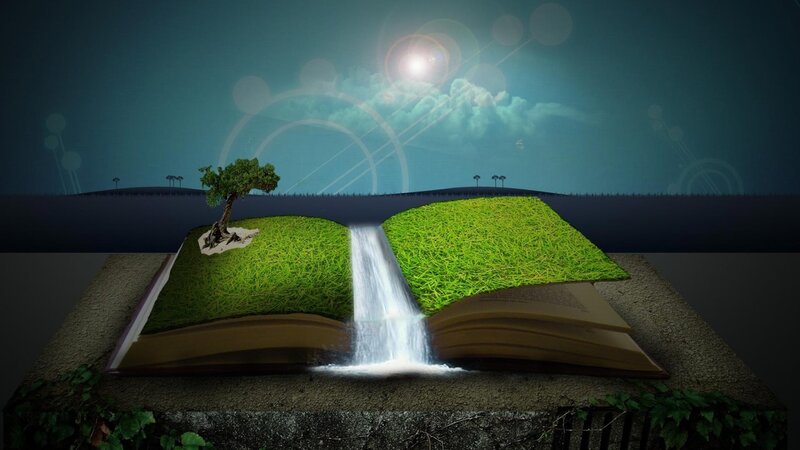 Book with Waterfall — Green