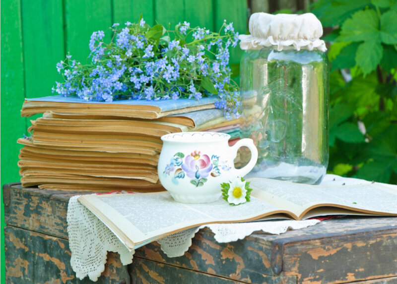 Books and Flowers on Chest