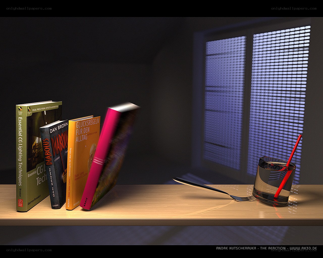 Books and glass on a table