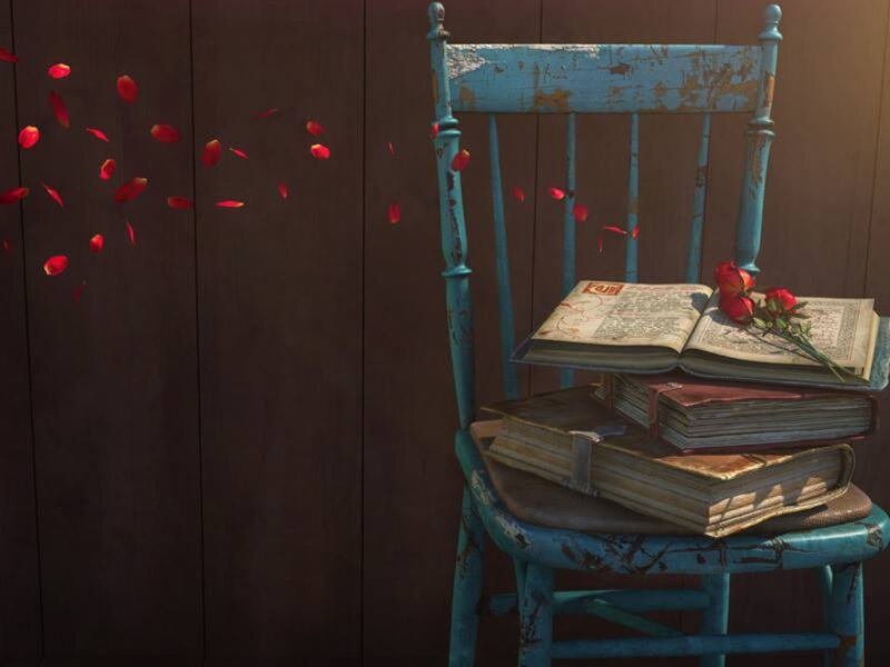 Books and Rose Petals — Blue
