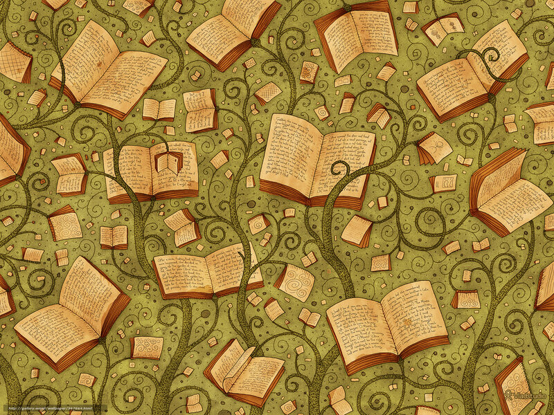 books floating in a vine pattern