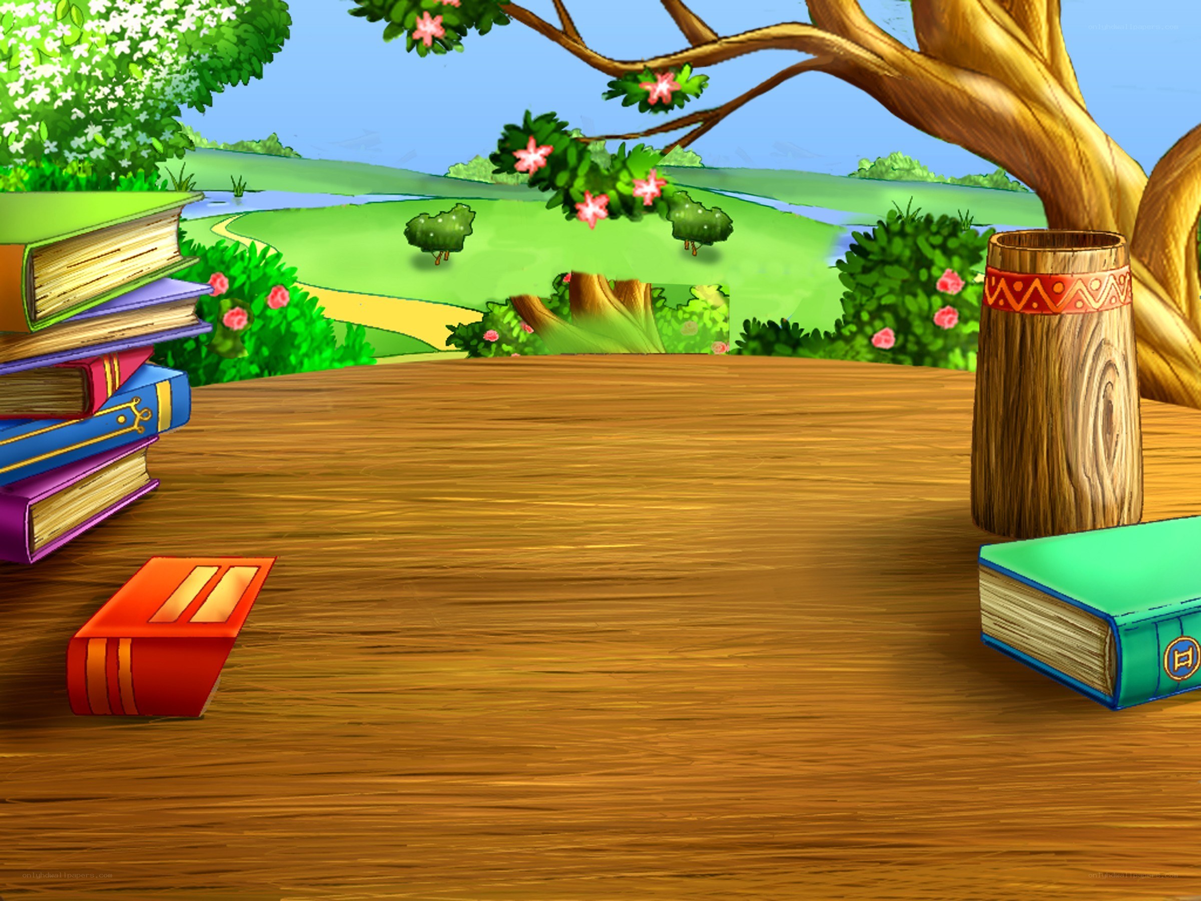 Books on a wooden table