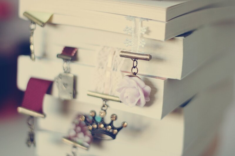 Books with decorative bookmarks