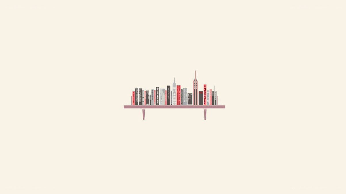 bookshelf cityscape illustration