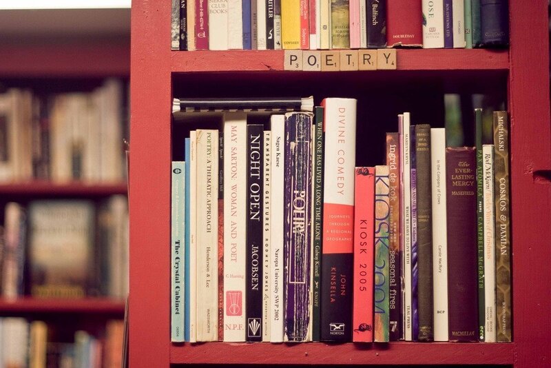Bookshelf with Poetry Books — Red