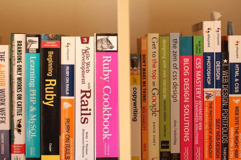 bookshelf with programming books