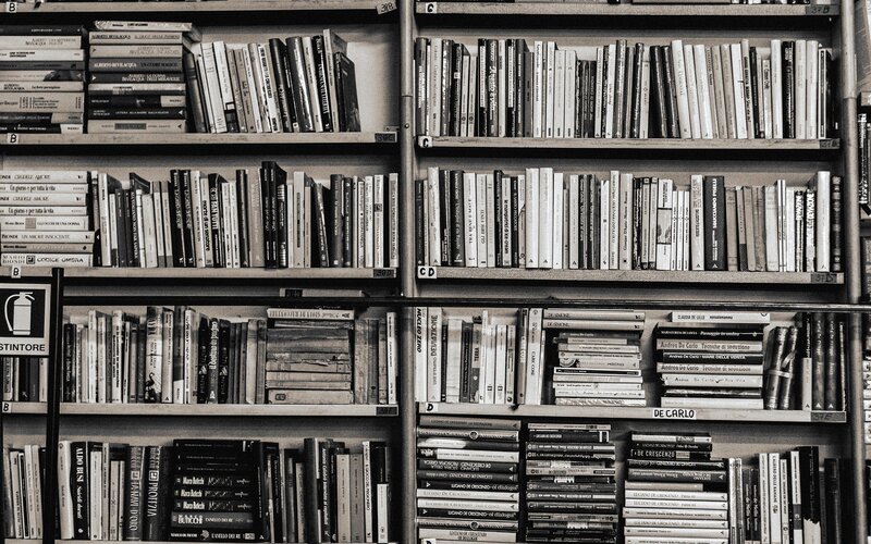 bookshelves in a library
