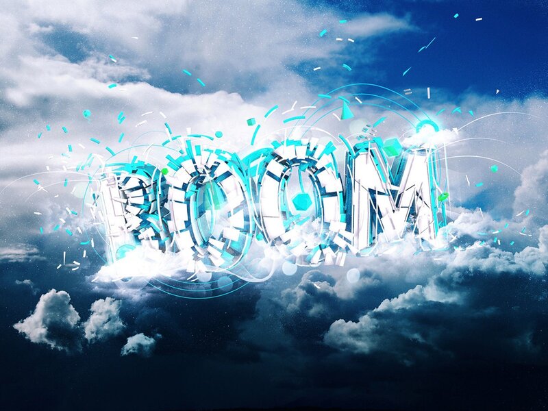Boom text in clouds