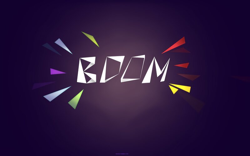 Boom text with colorful shapes