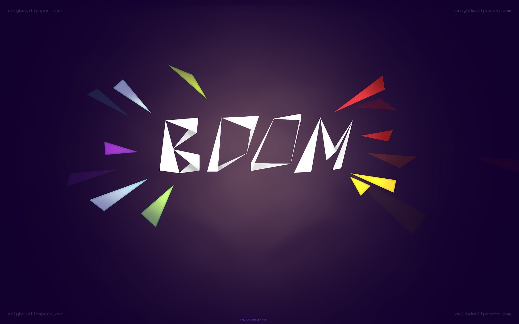 Boom text with colorful shapes