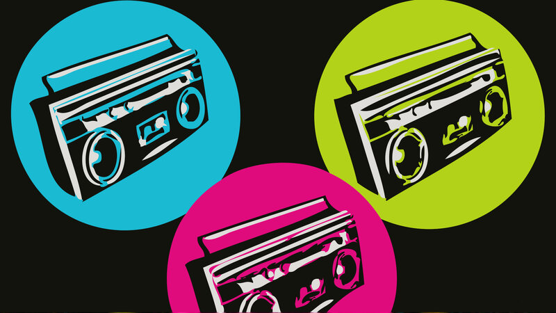Boombox illustration in three colors