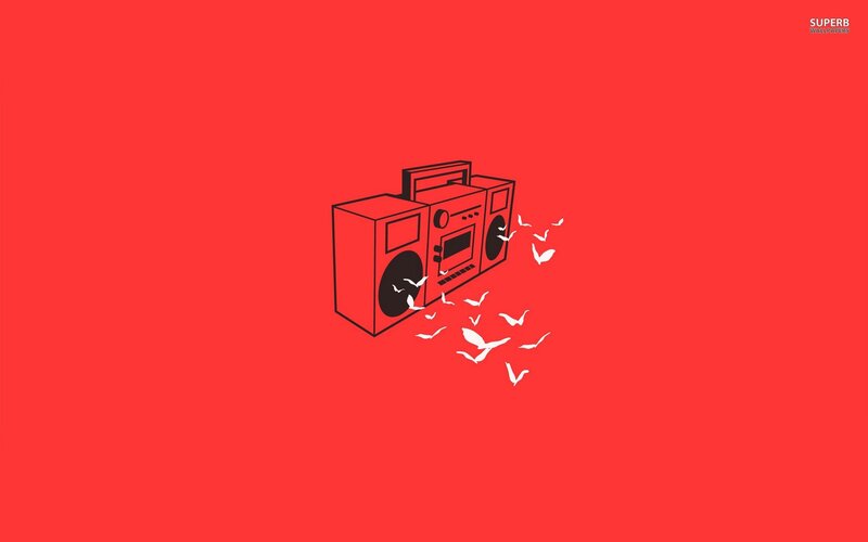 Boombox with Birds — Red, Minimalist