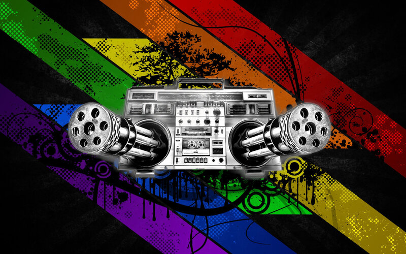 Boombox with machine guns