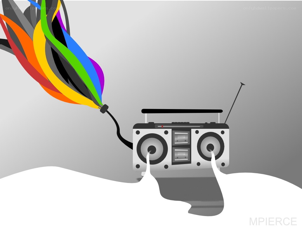 Boombox with rainbow cables