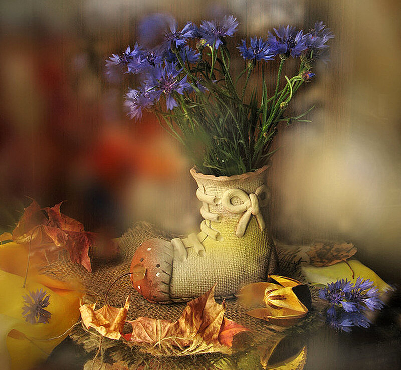 Boot with Flowers — Blue