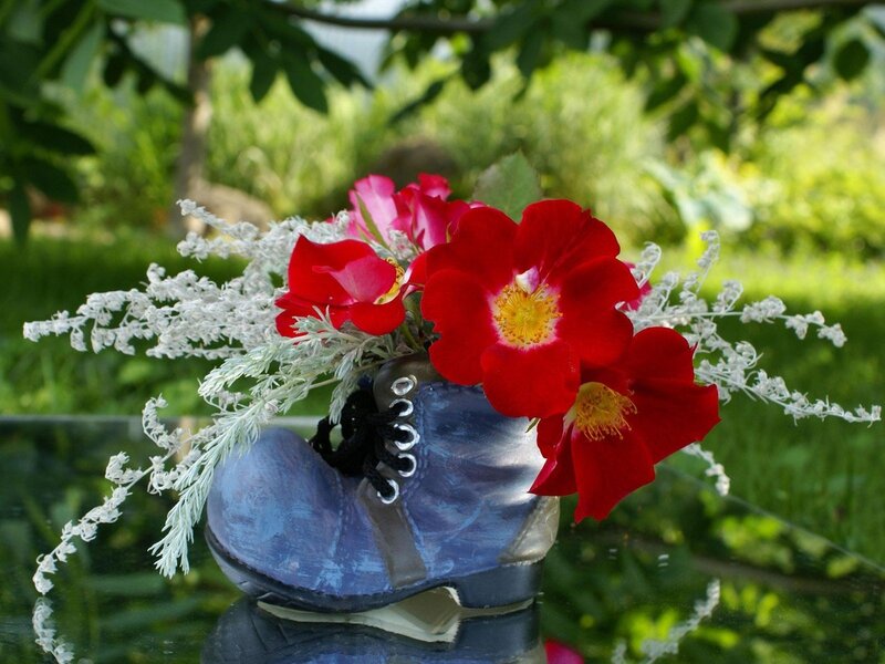 Boot with Flowers — Red