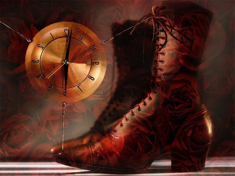Boots and clock with roses