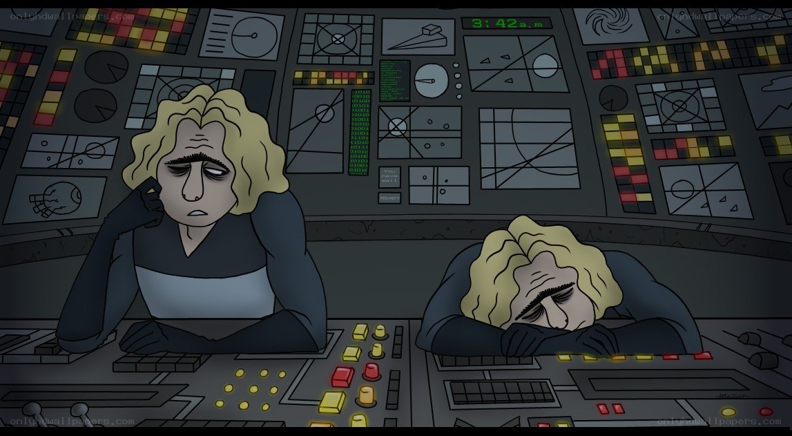 Bored astronauts in control room