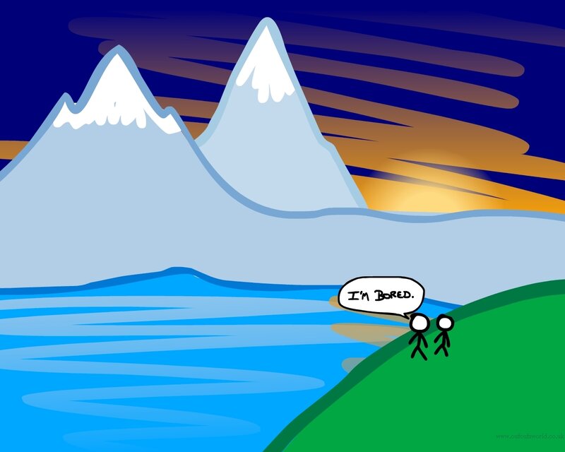 Bored stick figures at sunset