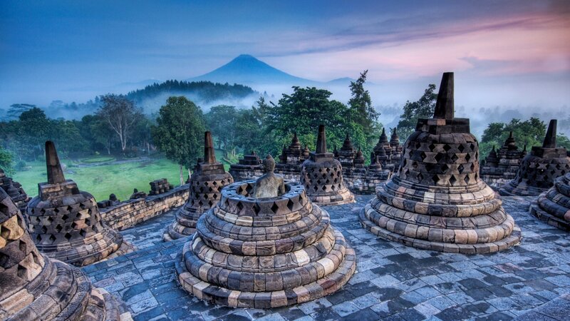 Borobudur Temple Complex — Blue, Serene