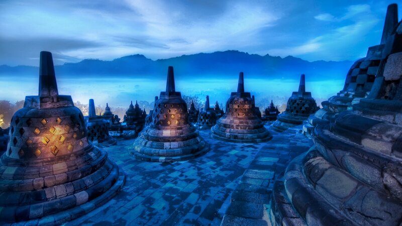 Borobudur Temple Stupas — Blue