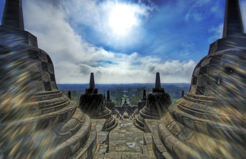 Borobudur temple under sun rays