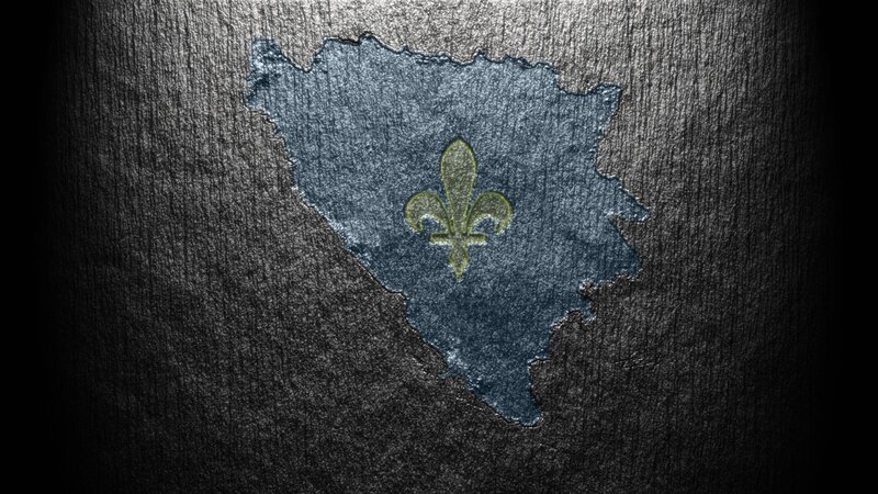 Bosnia and Herzegovina map with fleur-de-lis