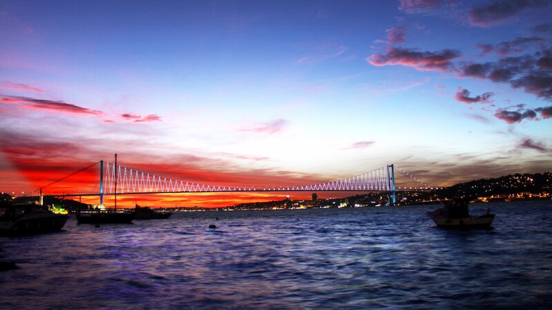Bosphorus Bridge at Dusk — Blue, Dramatic