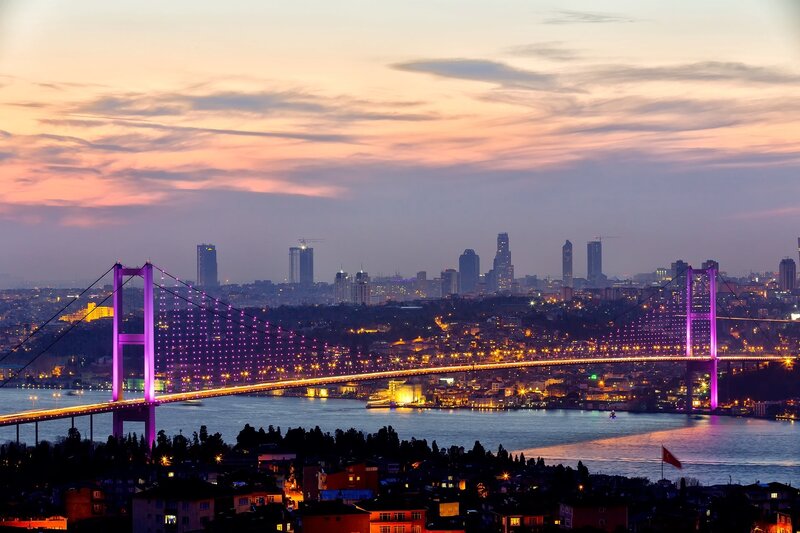 Bosphorus Bridge at Dusk — Purple, Dramatic