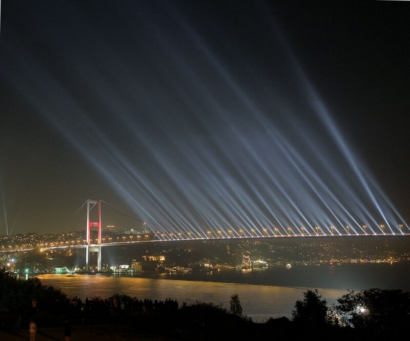 Bosphorus Bridge at Night — Black, Dramatic