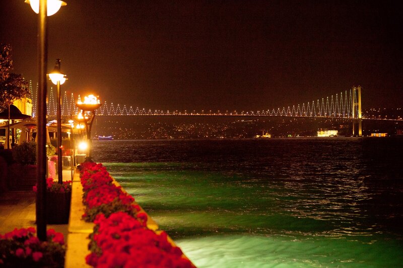 Bosphorus Bridge at Night — Black, Serene, Photograph