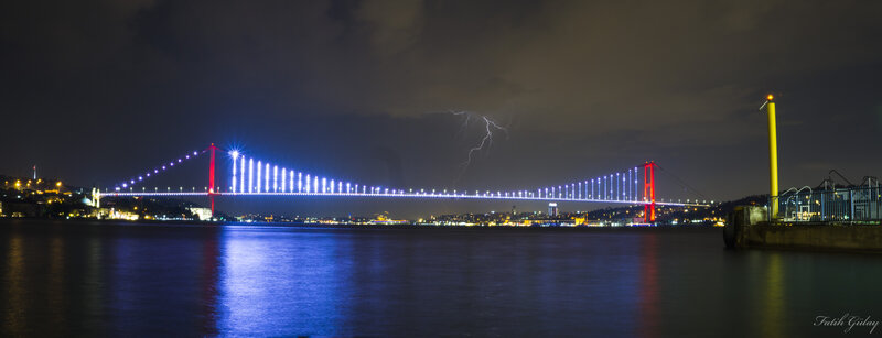 Bosphorus Bridge at Night — Blue, Dramatic, Photograph