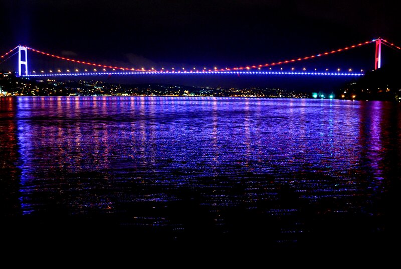 Bosphorus Bridge at Night — Blue, Dramatic