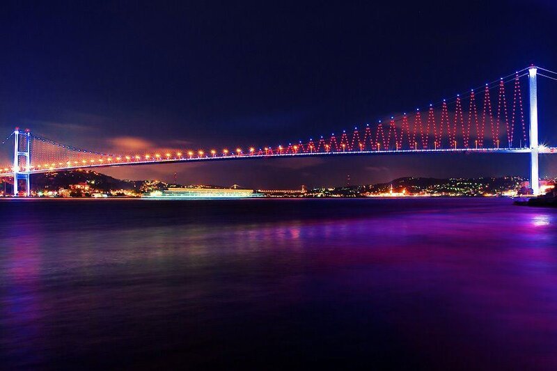 Bosphorus Bridge at Night — Purple, Dramatic, Photograph