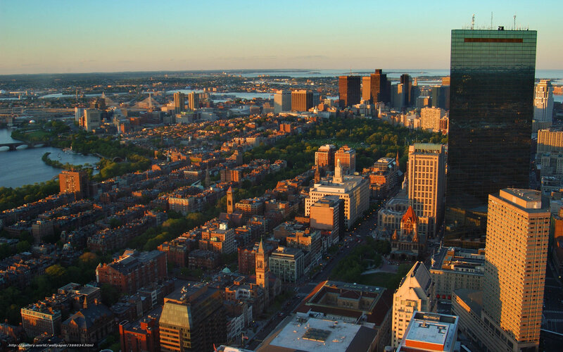 Boston cityscape at sunset